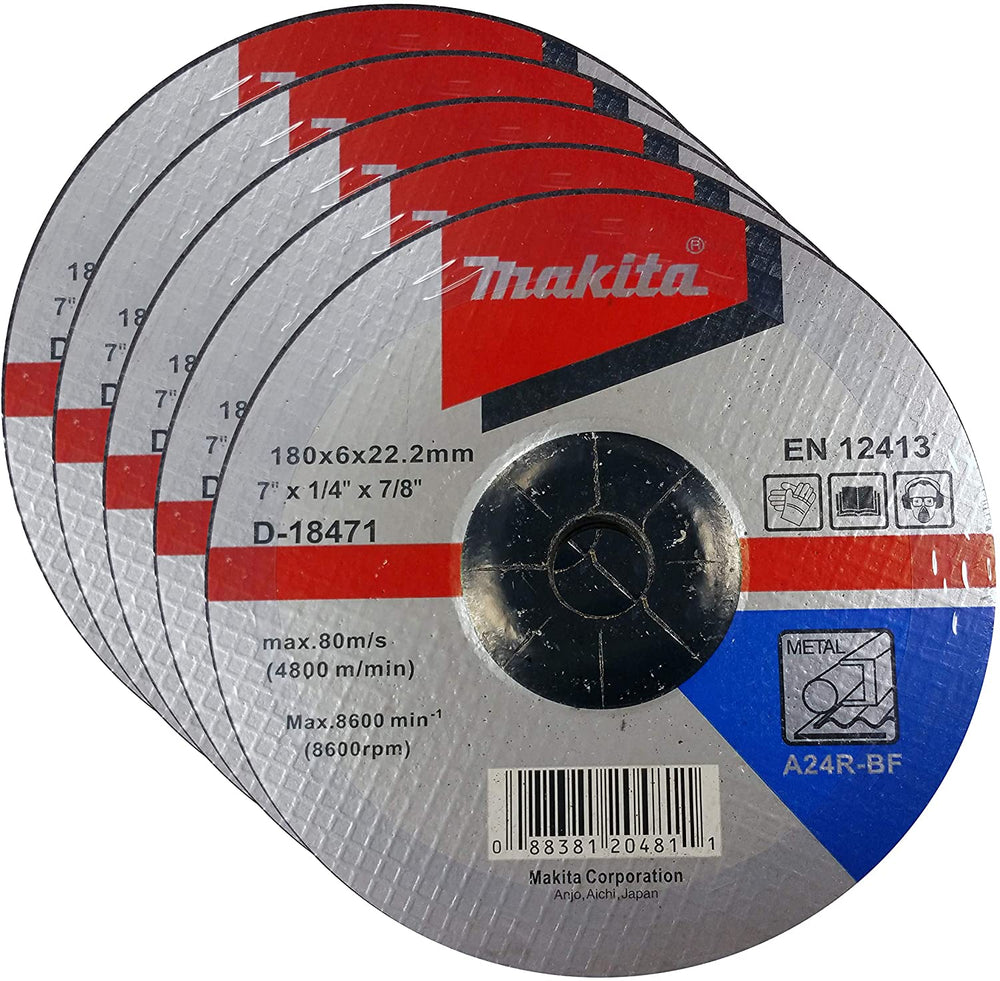 Makita 5 Pack - 7 Inch Grinding Wheel For 7”+ Grinders - Aggressive Grinding For Metal - 7” x 1/4" x 7/8"