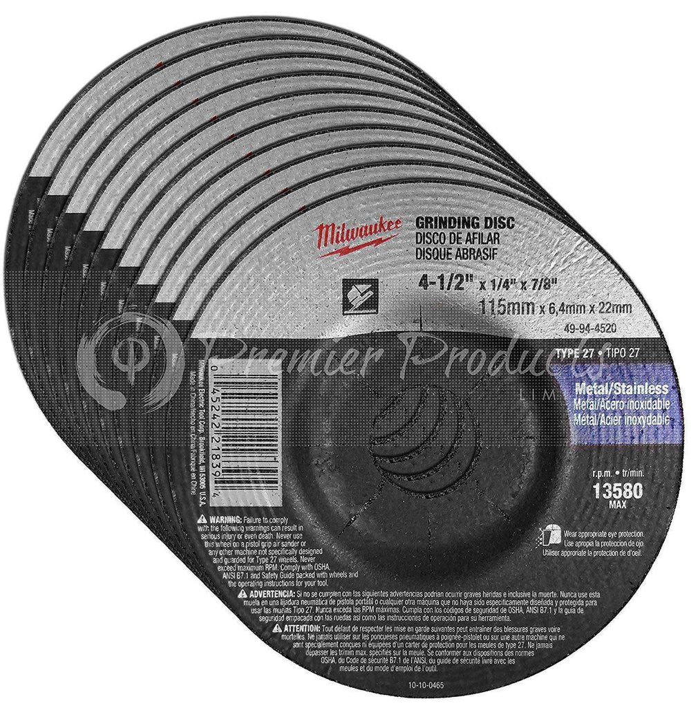 Milwaukee 10 Pack - 4.5" Grinding Wheel For Grinders On Metal & Stainless Steel