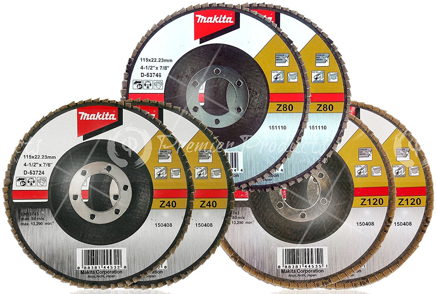 Makita 6 Piece - Multi Grit Flap Disc Set For Grinders On Metal, Stainless Steel & Non-Ferrous