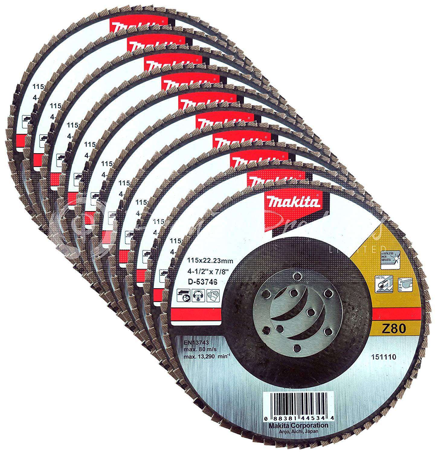Makita 10 Pack - 80 Grit Flap Disc For Grinders On Metal, Stainless Steel & Non-Ferrous