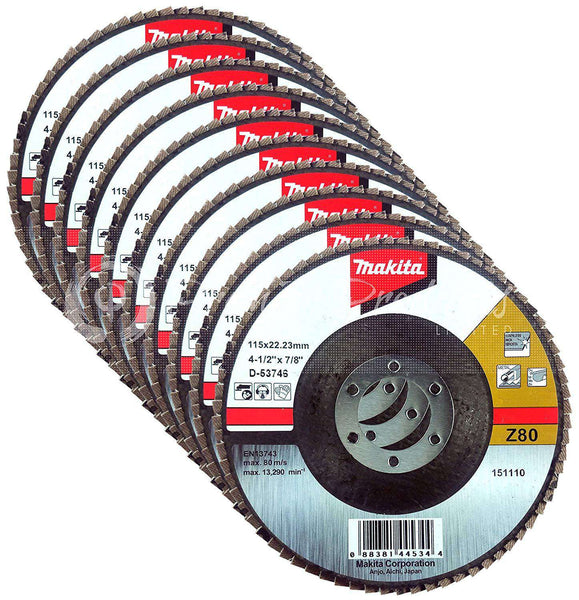 Makita 10 Pack - 80 Grit Flap Disc For Grinders On Metal, Stainless Steel & Non-Ferrous