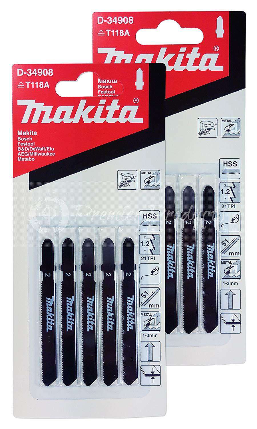 Makita 10 Piece - T Shank Jigsaw Blades For Jigsaws On Metal & Aluminum