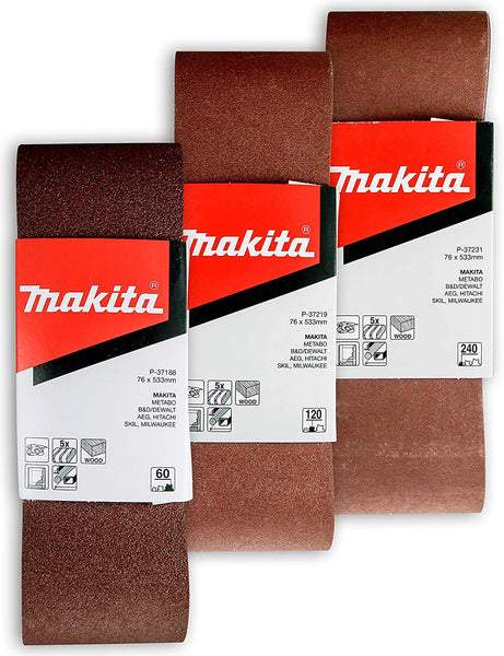 Makita 15 Piece - 3" Multi-Grit Sanding Belt Set For 3"x21" Belt Sanders – Complete Sanding Set For Wood & Metal - 60-240 Grits