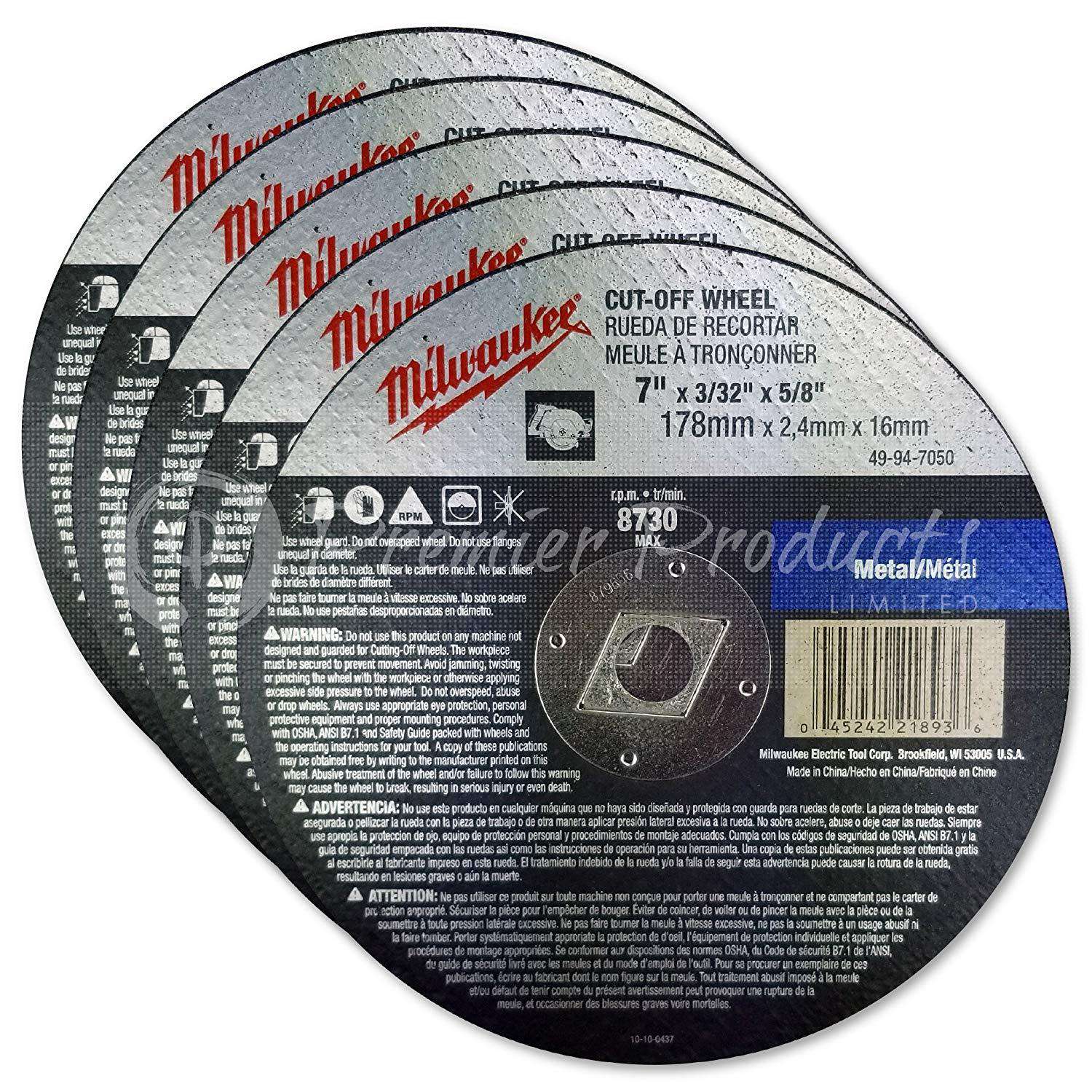 Milwaukee 5 Pack - 7 Inch Cut Off Blades For Circular Saws On Metal & Stainless Steel