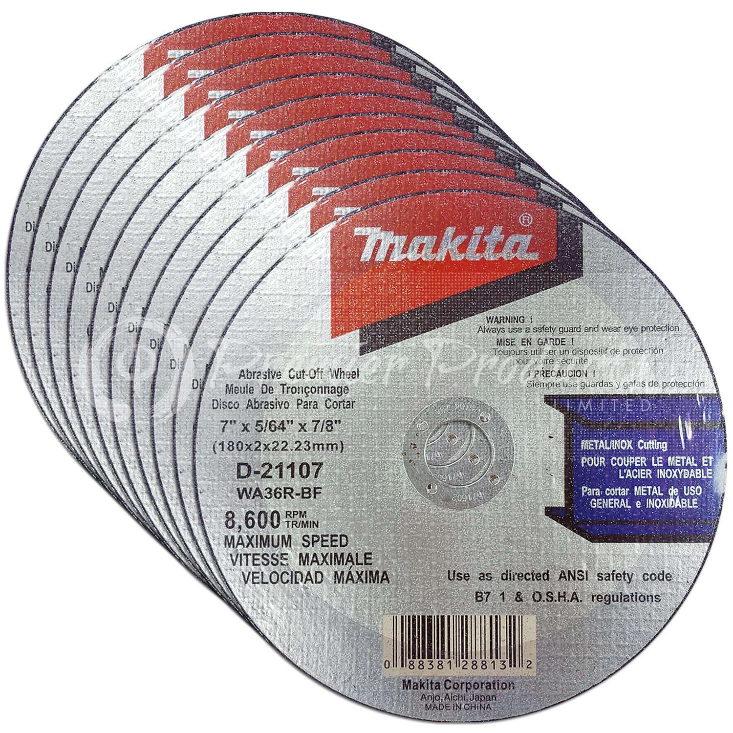 Makita 10 Pack - 7 Inch Cut Off Wheels For Grinders On Metal & Stainless Steel/INOX