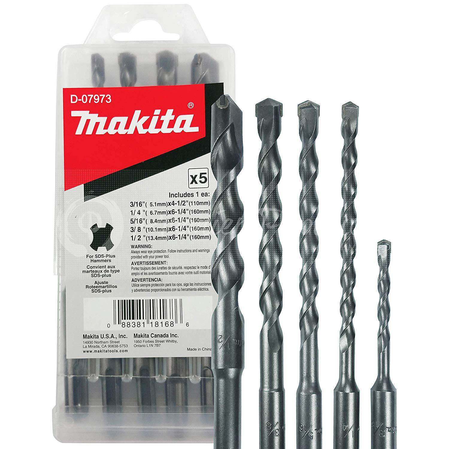 Makita 5 Piece - SDS-Plus Drill Bit Set For Rotary Hammers In Concrete & Masonry