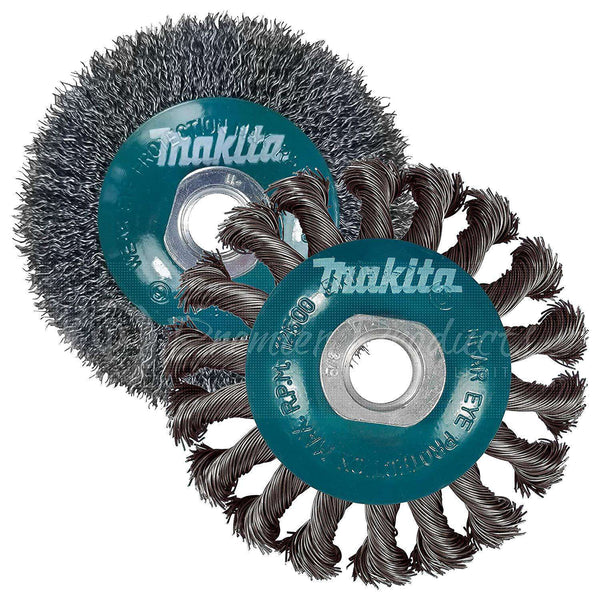Makita 2 Piece - 4 Inch Crimped & Twist Wire Wheel Brush Set For 4.5" Grinders - Complete Conditioning For Metal - 4" x 5/8-Inch | 11 UNC