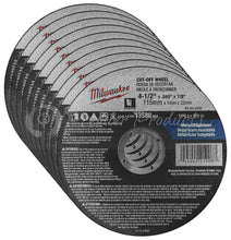 Milwaukee 10 Pack - 4.5" Cut Off Wheels For Grinders On Metal & Stainless Steel