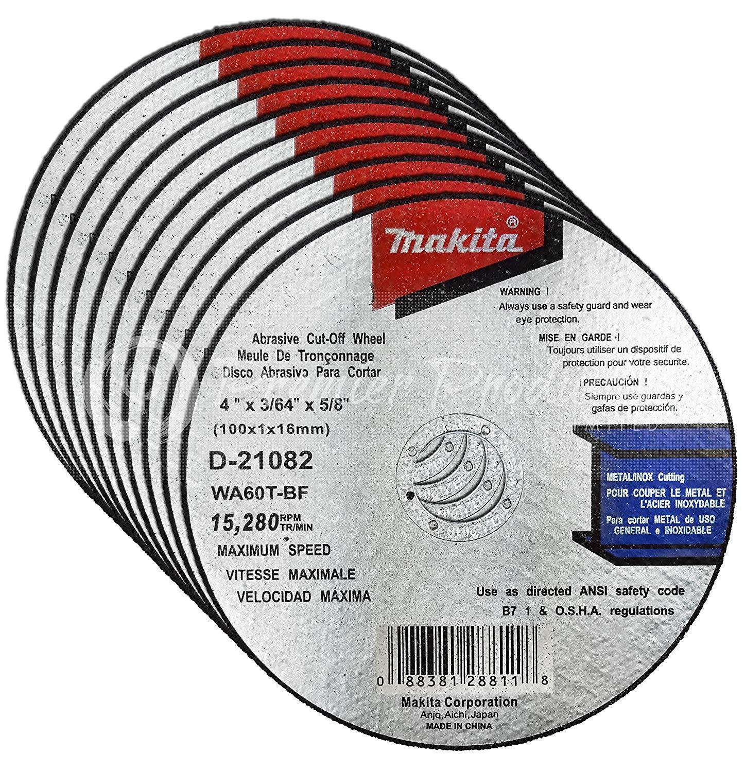 Makita 10 Pack - 4 Inch Cut Off Wheels For Grinders On Metal & Stainless Steel/INOX