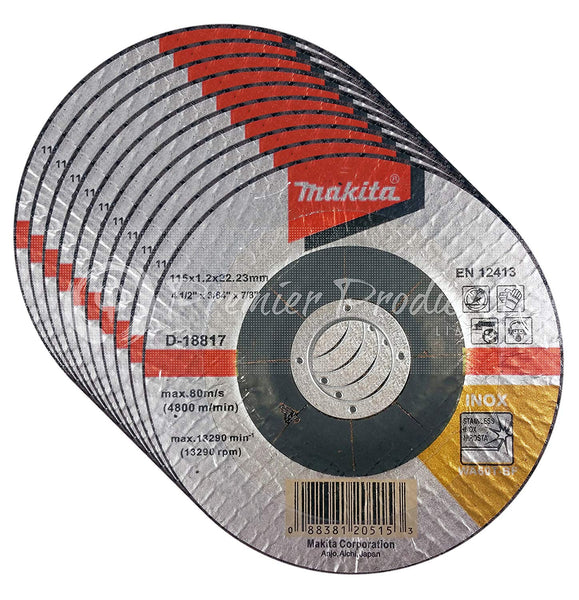 Makita 10 Pack - 4.5" Cut Off Wheels For Grinders On Stainless Steel/INOX