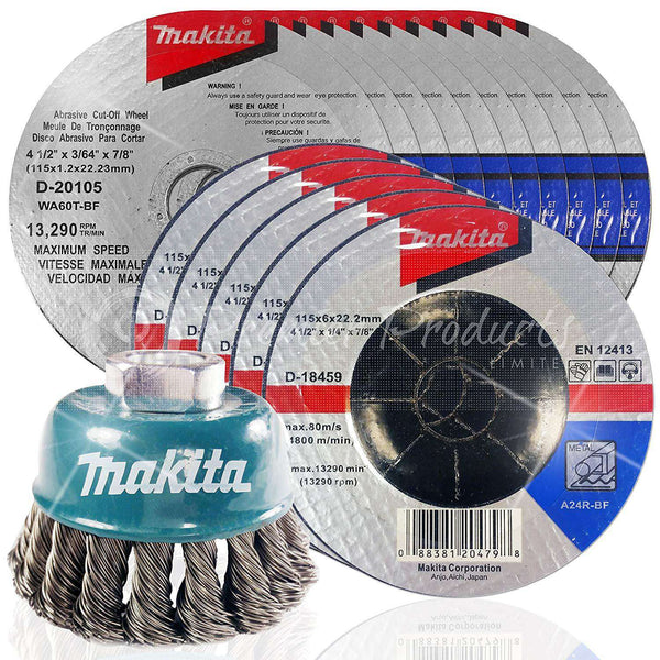 Makita 16 Piece - 4.5" Grinding & Cut Off Wheel Wire Cup Set For Grinders On Metal